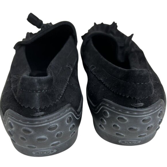 Tods Womens Black Suede Fringe Loafers Size 40 - Picture 5 of 5